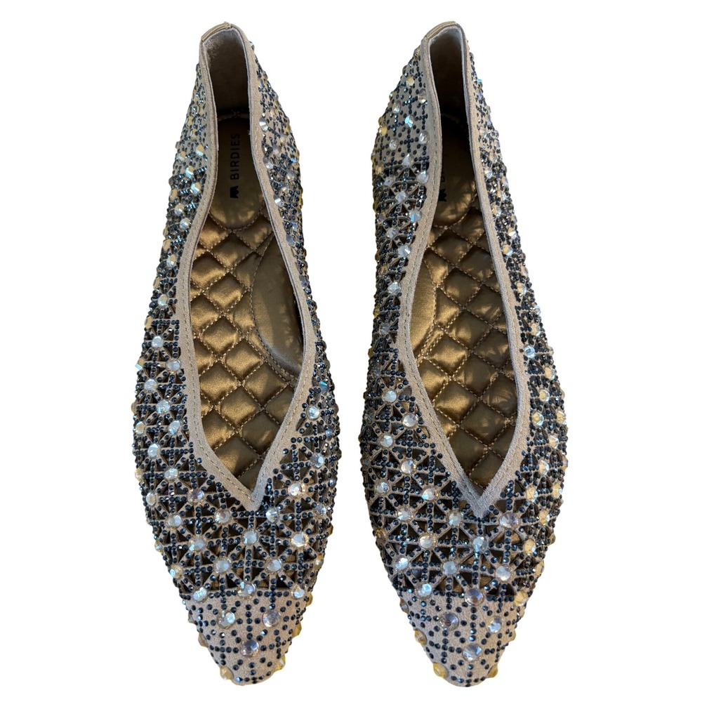 Birdies The Starling Champagne Leather Crystal Embellished Pointed Flats 5.5